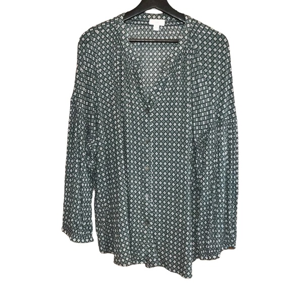 J.Jill Womens 3X Green Floral Print Long Sleeve Button Down Shirt Top Blouse - Picture 1 of 9